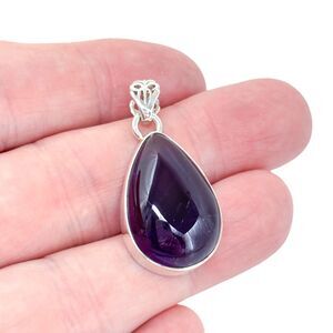 Teardrop Amethyst Pendant | Filigree Bale | Estate Sterling Silver 925
